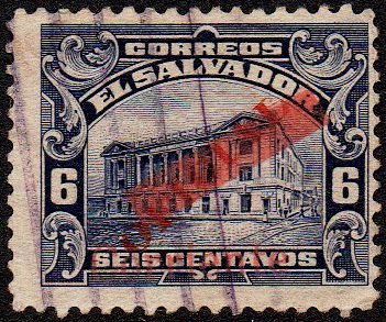 sellos timbres-poste Briefmarken stamps El Salvador 1917 Official Stamps surcharged Tram Trolley Tranvia National Theatre teatro nacional 